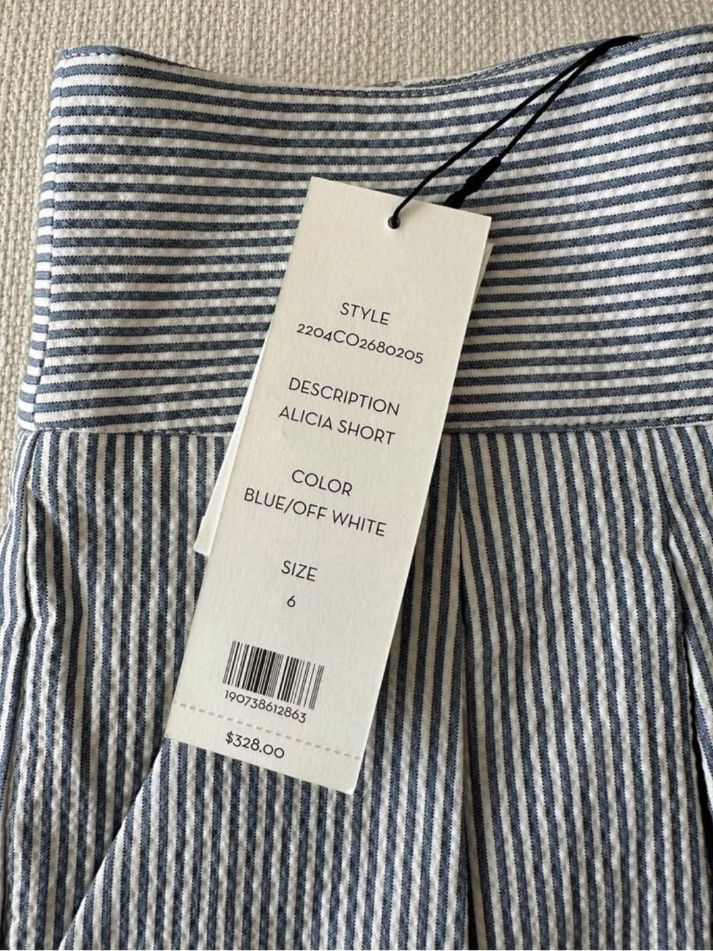 Veronica Beard Blue and White Pinstripe High-Waist Shorts - Picture 5 of 5